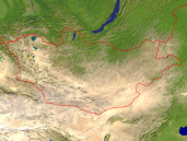 Mongolia Satellite + Borders 1600x1200